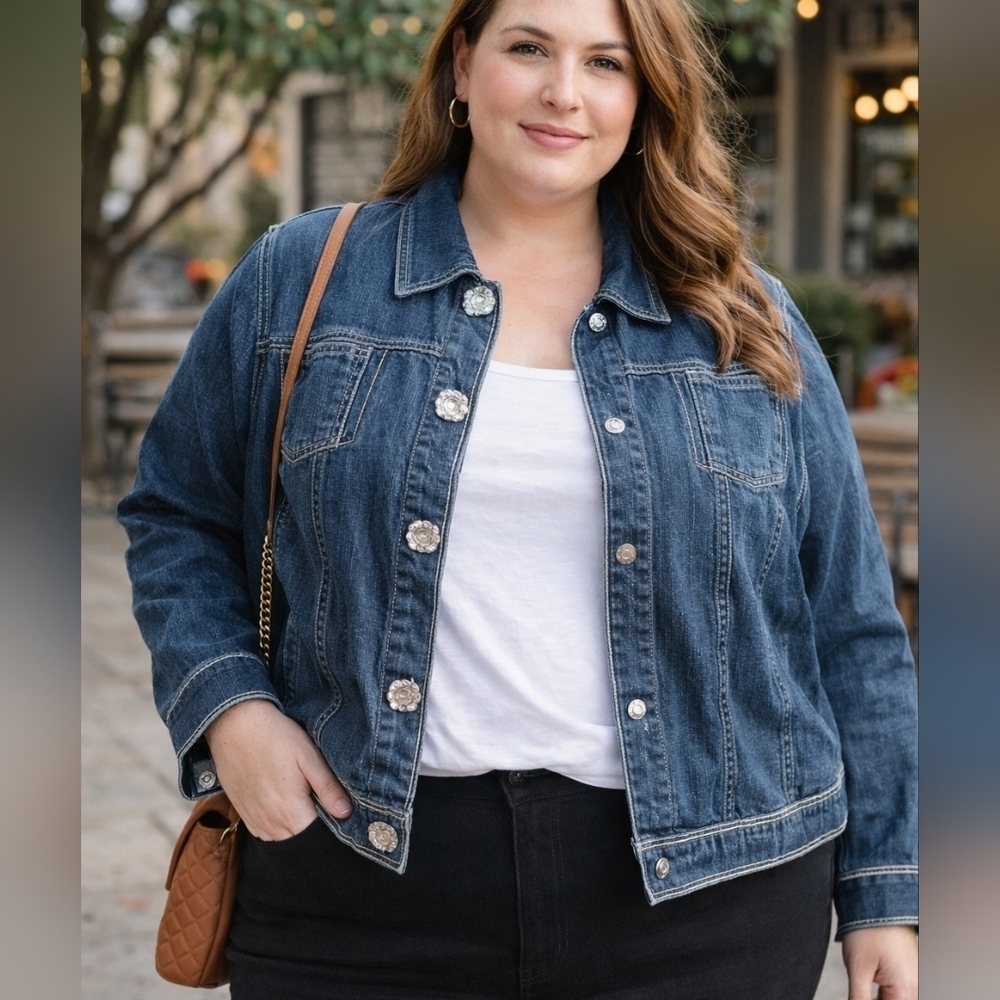 ✨ Westbound Woman Rhinestone Button Denim Jacket | 3X Plus Size ✨